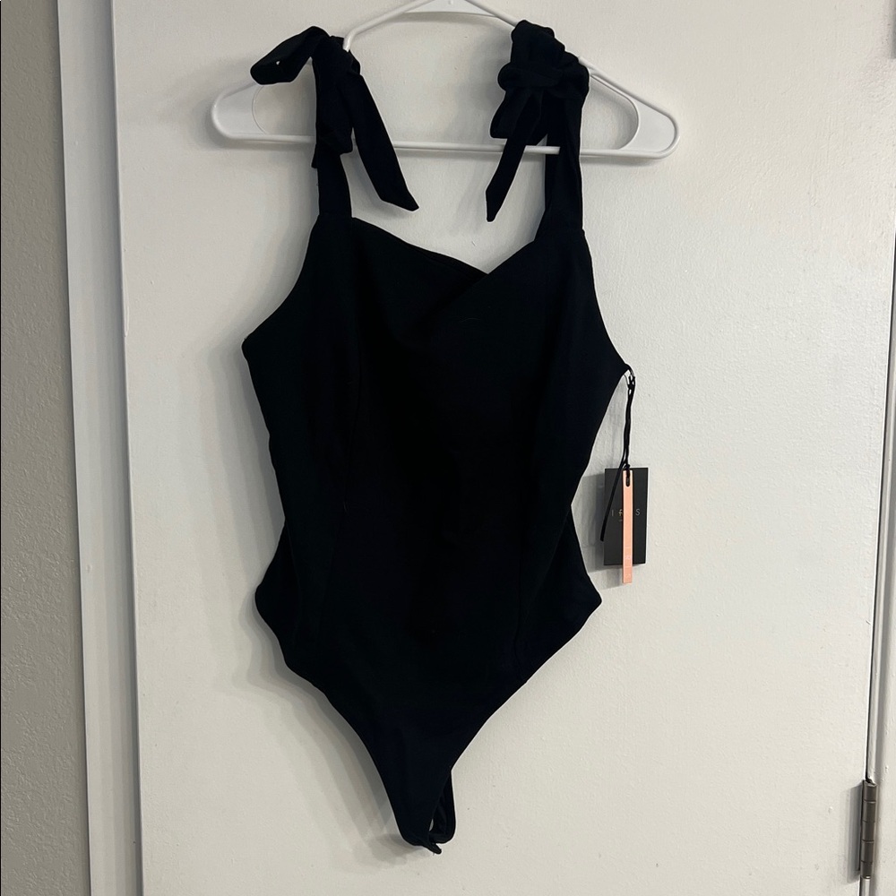 Iris Black Tie-Strap Bodysuit